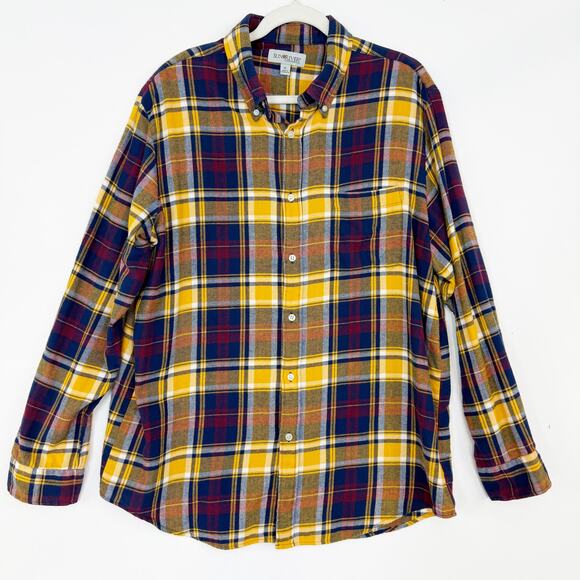 Sun River Men's XL Long Sleeve Navy & Yellow Plaid Flannel Button Down Shirt - Picture 1 of 11